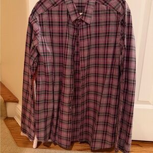 Theory Men's Casual Plaid Shirt - Pink and Gray